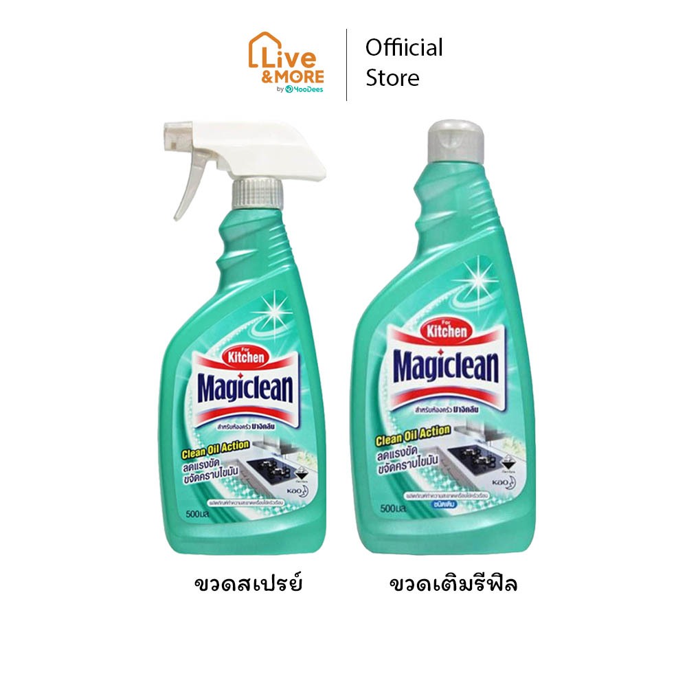 [แพ็คสุดคุ้ม] Magiclean มาจิคลีน น้ำยาขจัดคราบสำหรับห้องครัว ขนาด 500 มล แบบขวดสเปรย์และขวดเติมรีฟิล