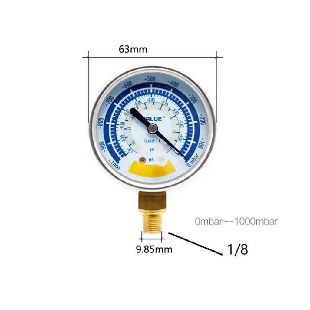 ไมครอนเกจ Vacuum Gauge VALUE แบบเข็ม พร้อมวาล์วปิดเปิด ตรวจสอบรั่ว หน้าจอ 63mm จัดชุด 3 ชิ้น สามารถดูแรงดันน้ำยาแอร์ได้ - รูปที่ 3