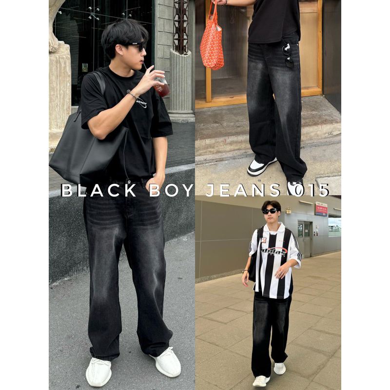 015 Black boy jeans (890.-) “พร้อมส่ง“ กางเกงยีนส์ผู้ชายขากระบอกใหญ่ สีดำแต่งเฟด ผ้ายีนส์นิ่ม ใส่สบาย