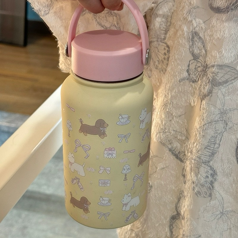 Yowoyowo Mint Green Floral and Doggy กระบอกเก็บความร้อนสแตนเลสแบบพกพา 650ml