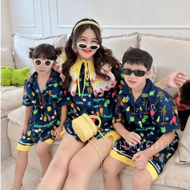 NITAANKIDS (เซ็ตผู้ใหญ่1ชุด)สีกรม HAWAII เซ็ตผู้ใหญ่ ผ้าคอตตอน