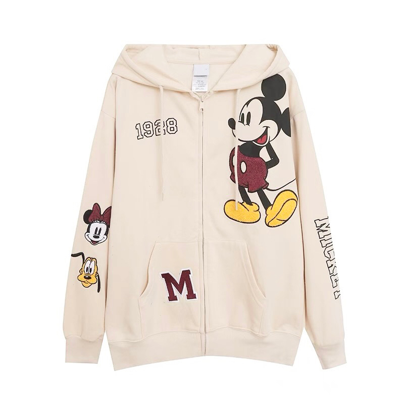 เสื้อฮู้ด สเวตเตอร์ สีครีม ลายปัก Mickey mouse งาน Disney แท้ %(TS285）
