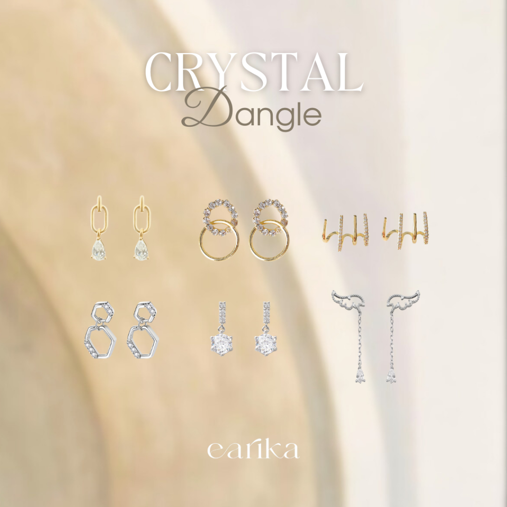 earika.earrings - crystal dangle collection รวมต่างหูห้อยจี้คริสตัลก้านเงินแท้ชุบทองคำขาว/ทอง ผิวแพ้ง่ายใส่ได้