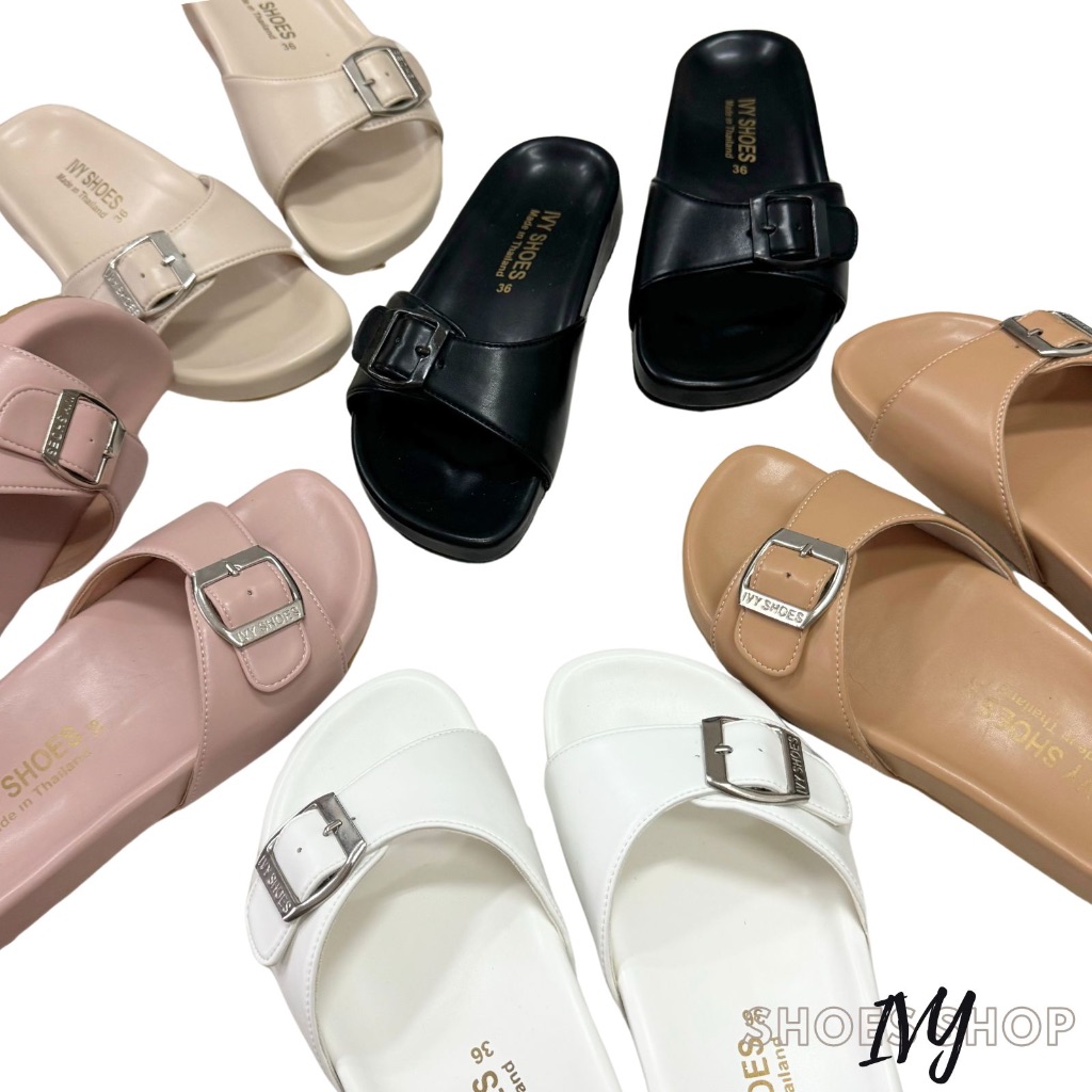 พร้อมส่ง⚡️IVY SHOES รองเท้าแตะ รองเท้าผู้หญิง หน้าสวมเข็มขัด หนังนิ่ม พื้นนิ่ม มี 5 สี