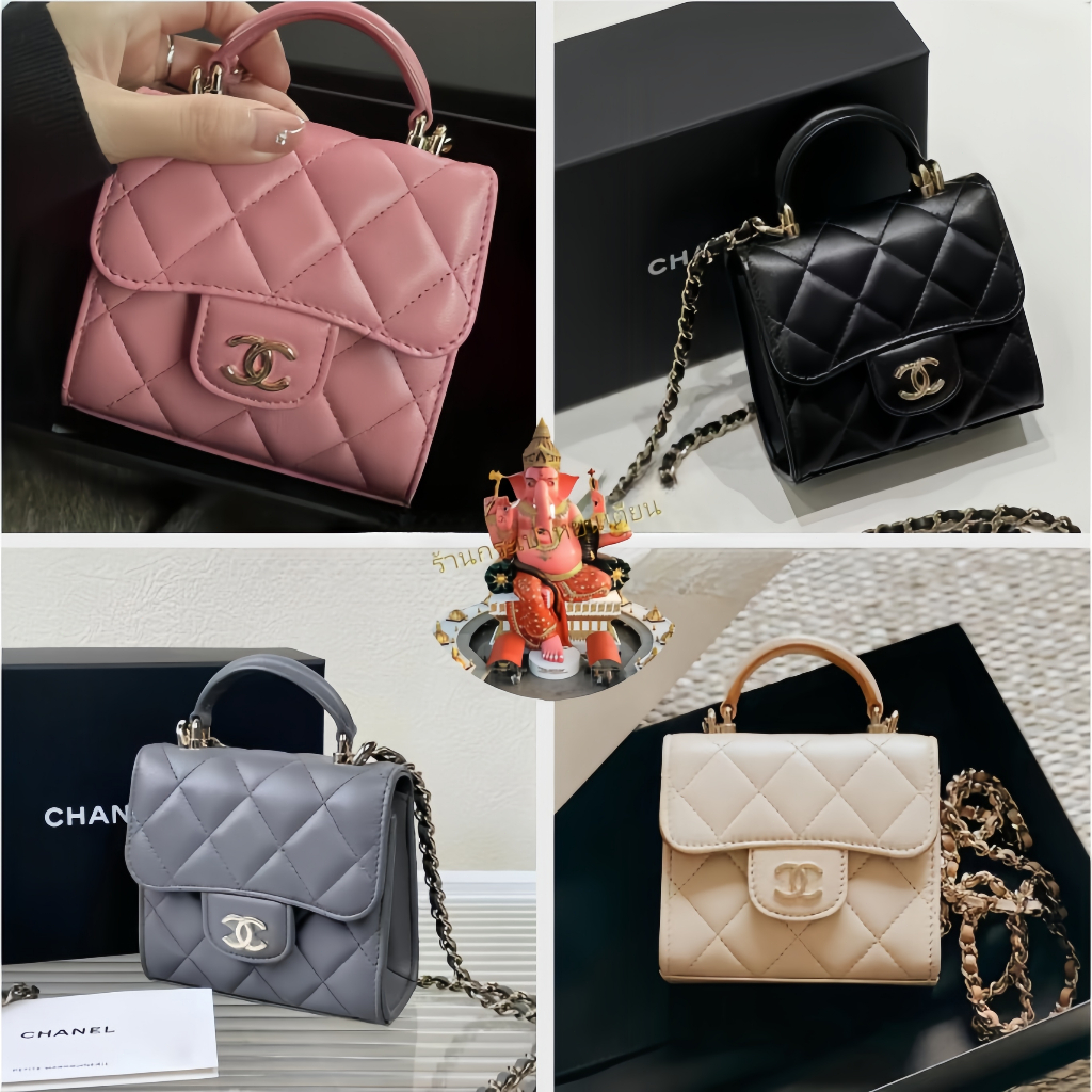 Chanel/ชาแนล/หูหิ้วโซ่มีกระจก/หนังแกะ/สายสะพายไหล่แบบถอดไม่ได้/กระเป๋าถือ/กระเป๋าสะพาย/กระเป๋าโซ่/