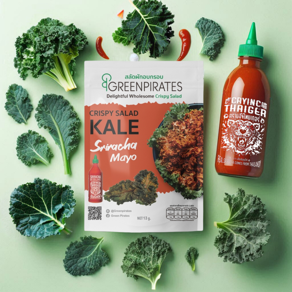 สลัดผักเคลอบกรอบ รสศรีราชา มาโย (Crispy Kale Salad Sriracha Mayo)-สลัดผักอบกรอบ ขนาด 13 กรัม ไม่ทอด