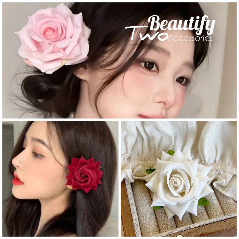 กิ๊บติดผมรูปดอกกุหลาบแฟชั่นสุดน่ารักสไตล์ญี่ปุ่นมีให้เลือก 3 สี