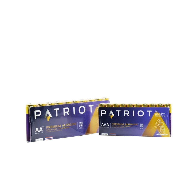 ถ่านเจ้าพลัง AA, AAA Patriot Premium Alkaline Pack 10 ก้อน/แพ็ก(SC) ถ่านม่วงทอง พลังแรง ทน นาน มากกว่าที่เคยมี 1.5V