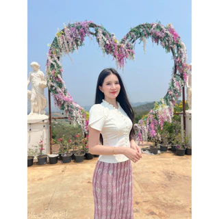🚩ราคาถูก🚩Z65(เฉพาะเสื้อ)คอระบายแขนสั้นอัดกาวทั้งตัวแขนกลีบบัว#ชุดไทยประยุกต์#ชุดไทย