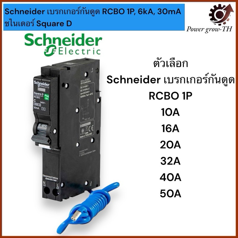 Schneider เบรกเกอร์กันดูด RCBO 1P 10A, 16A, 20A, 32A, 40A 50A 6kA 30mA ลูกเซอร์กิตกันดูด ลูกย่อยกันดูด ชไนเดอร์ Square D