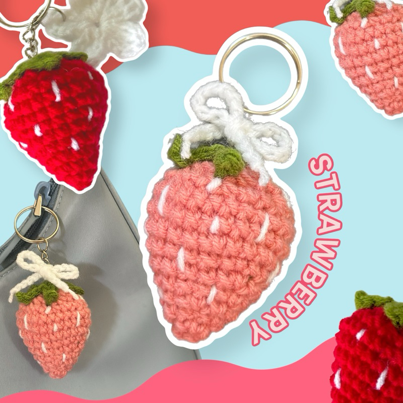 พวงกุญแจสตอเบอร์รี่🍓 พวงกุญแจไหมพรม ห้อยกระเป๋า
