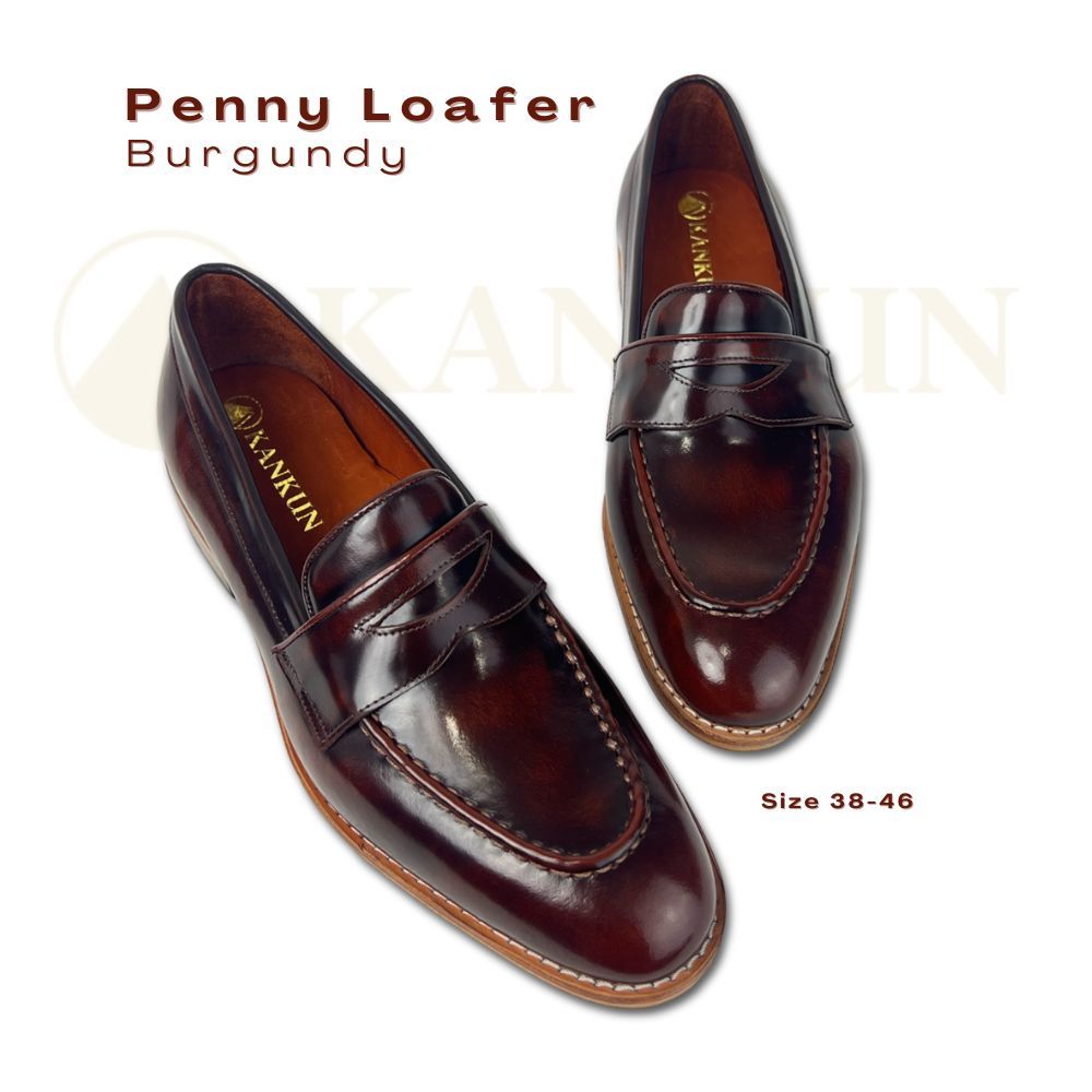 KANKUN Penny Loafer Burgundy รองเท้าหนังแท้ เกรดพรีเมี่ยม สุดคลาสสิค ใช้เทคนิค Brush Off งานสวยหรูหรา พื้นนุ่มพิเศษ