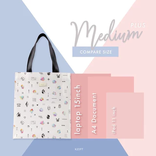 กระเป๋าหิ้ว/สะพายบ่า KEPT [ขนาด M] มีช่องใส่ของและกระดุม (สายหนังPU) ทรงแนวตั้ง ใส่แฟ้ม A4ได้