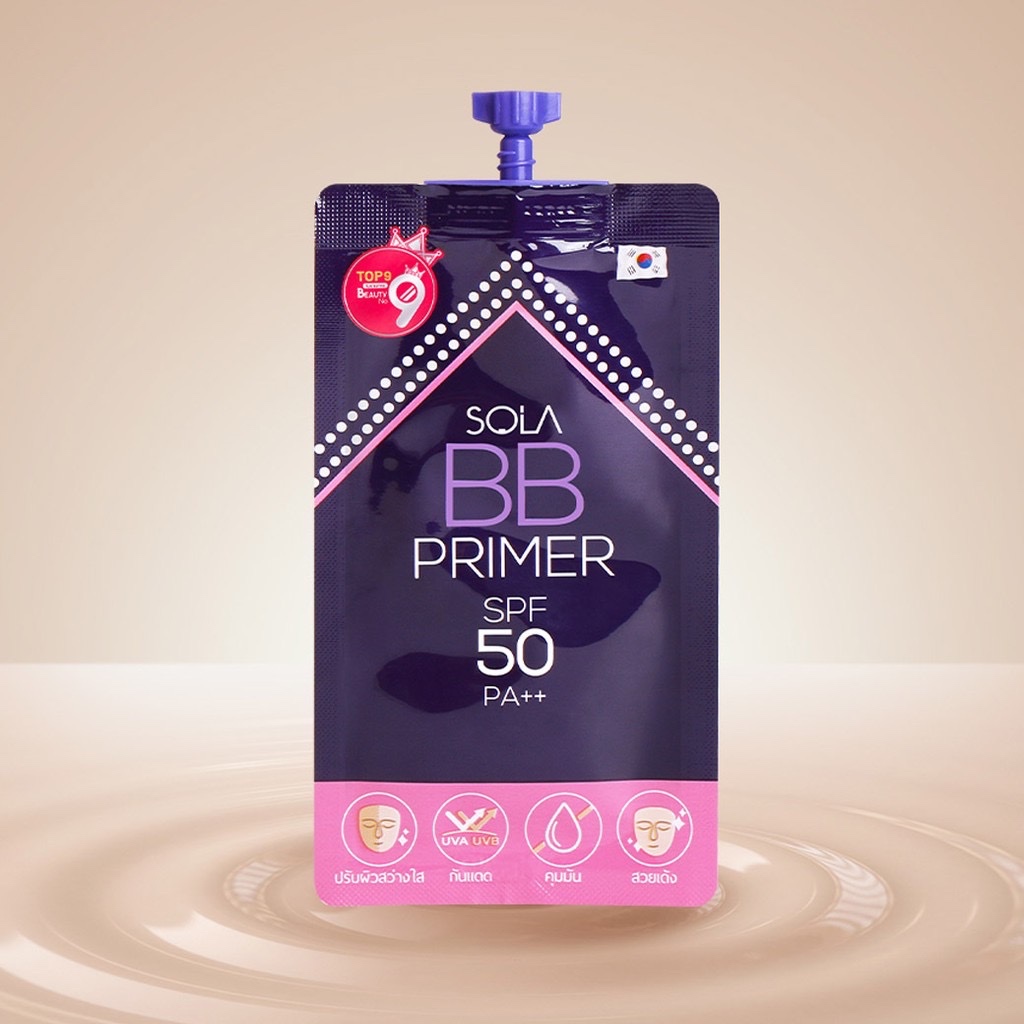 [ซอง] Sola BB Primer SPF50 PA++7ml.โซลา บีบี ไพร์เมอร์ เนื้อสัมผัสบางเบา เกลี่ยง่าย ช่วยปรับผิวให้ดูเรียบเนียน