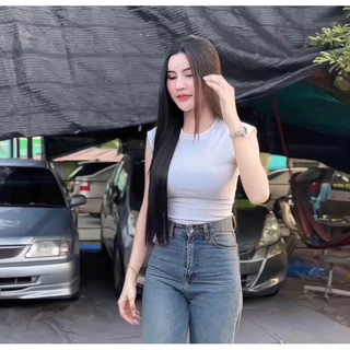 เสื้อCrop คอกลมแขนล้ำ ป้ายtop เข้ารูปแมทช์ง่าย ผ้ายูนิcotton นุ่มเด้ง ส่งไว PT04