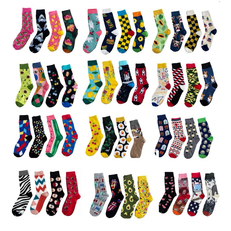 ถุงเท้าข้อยาววินเทจผู้ใหญ่ ขนาด 37-44 เลือกลายได้