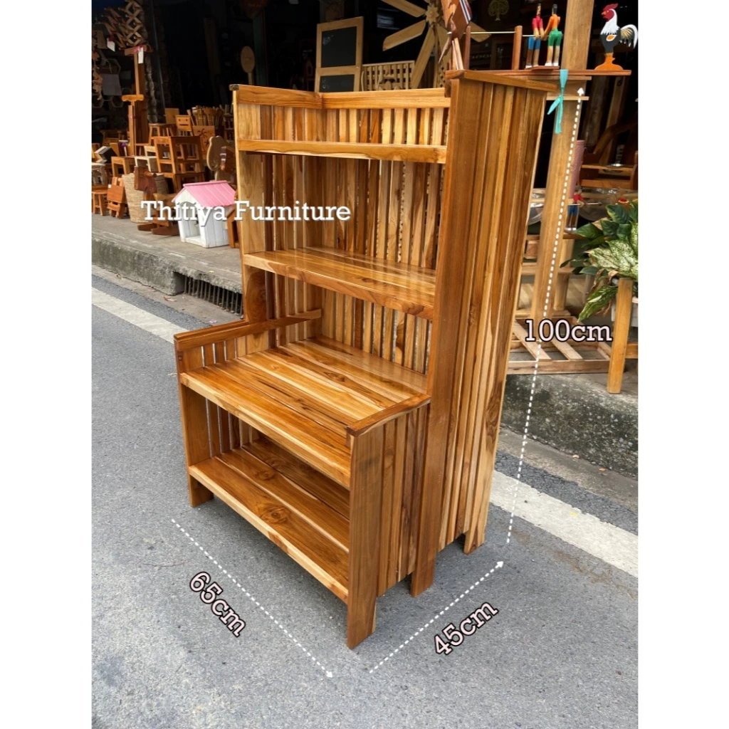 ชั้นวางของอเนกประสงค์ ไม้สักแท้ ชั้นเข้ามุม แบบไล่ระดับ ขนาด45x65x100ซม.