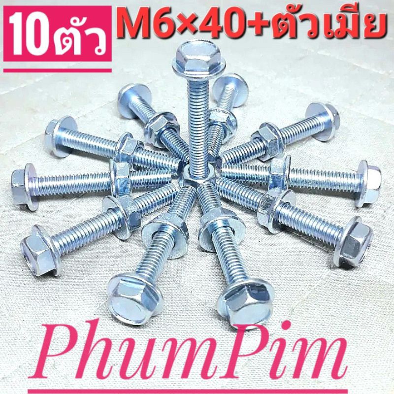 น็อตตัวผู้เบอร์10(M6×40พร้อมตัวเมีย)(10ชิ้น)เกลียวมิล1.0ยาว4เซนติเมตร(40มิล)ใช้ขันกับประแจเบอร์10