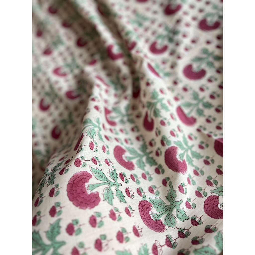 144บ./หลา Cotton Fabric Indian Blockprint ผ้าฝ้าย ผ้าอินเดีย พิมพ์มือ sarasafabric handblockprint cotton H24-06-23