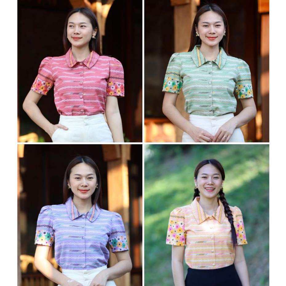 เสื้อคอปกแขนสั้นลายน้ำไหล