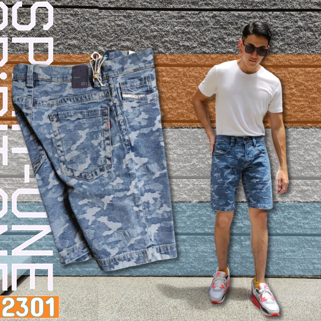 กางเกงยีนส์ยืดขาสั้น  SP-2301/AM ลายพราง Army Blue Man ผู้ชาย Jeans Clothing