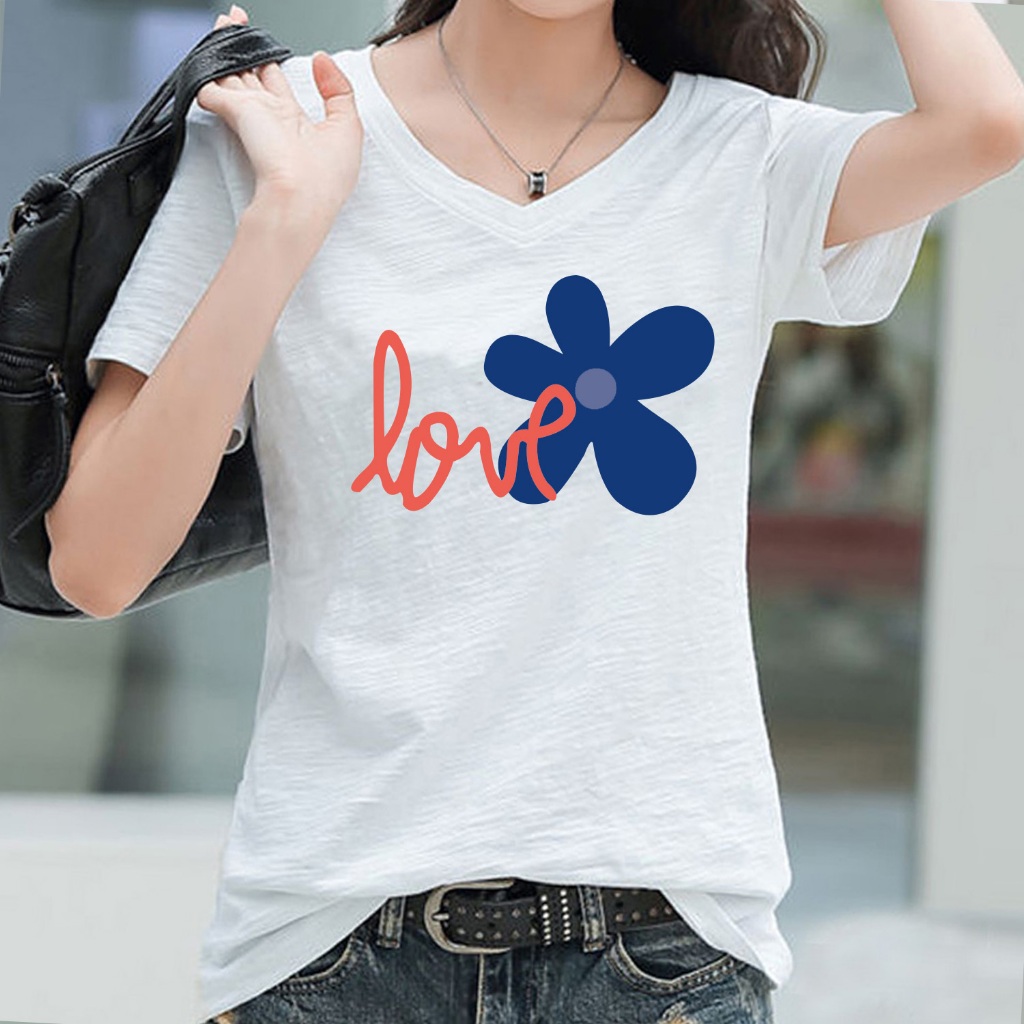 [M-6XL]เสื้อแฟชั่นเกาหลี เสื้อคอวี ผ้า Cotton100% [Love] ดีไซน์สวยเก๋ High quality รุ่น C755
