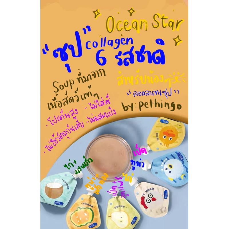 Ocean Star ซุปน้องแมว เพิ่มคอลลาเจน 6 รสชาติ ขนาด 100 กรัม by Pethingo