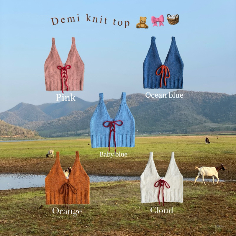 Demi knit top เสื้อครอปไหมพรม โบว์ผูกสุดคิ้ววว