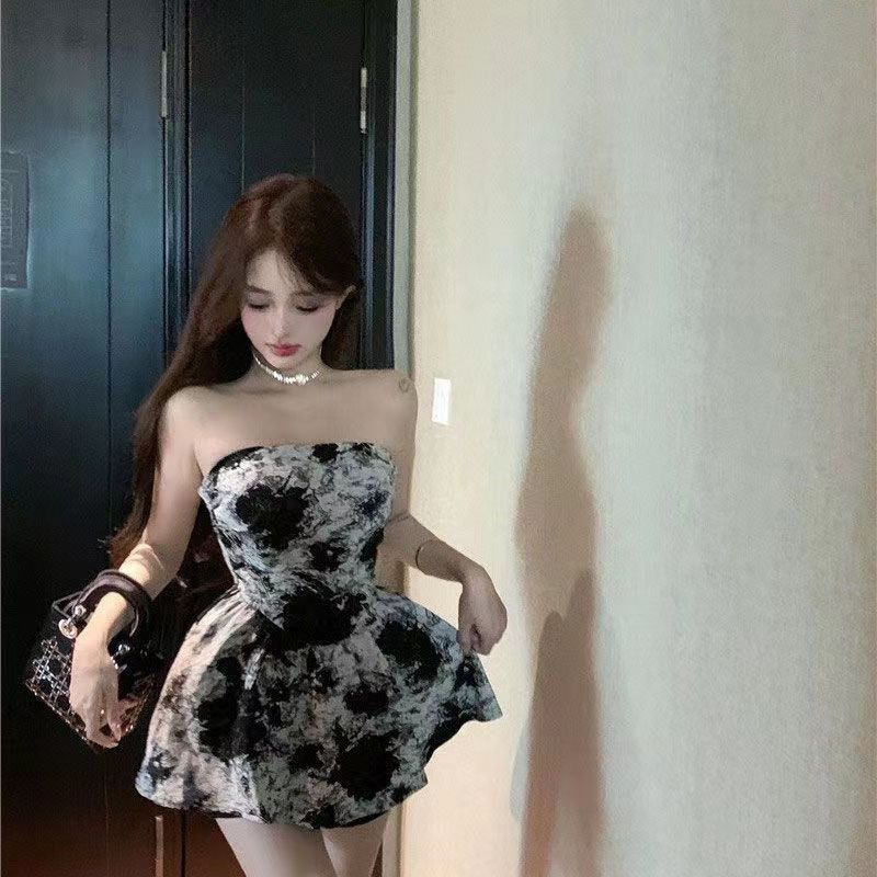 🌙ชุดเดรส,🌙ฤดูร้อนใหม่มัดย้อมชุดสไตล์หมึก