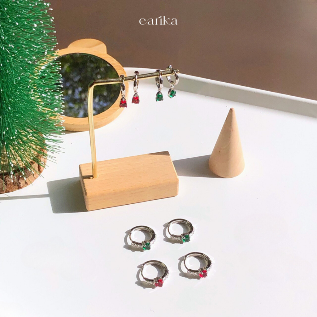 earika.earrings - gemstone hoop ต่างหูห่วงประดับเพชรสีสด ผิวแพ้ง่ายใส่ได้