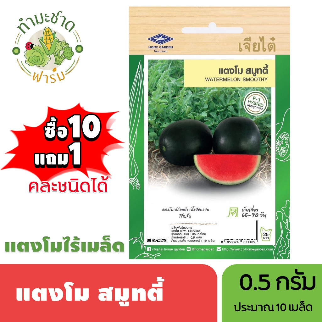 เจียไต๋ (ซื้อ10แถม1) เมล็ดพันธุ์ แตงโมไร้เมล็ด สมูทตี้ ขนาด0.5กรัม ประมาณ10เมล็ด Watermelon แตงโม เมล็ดพันธุ์พืช เมล็ด
