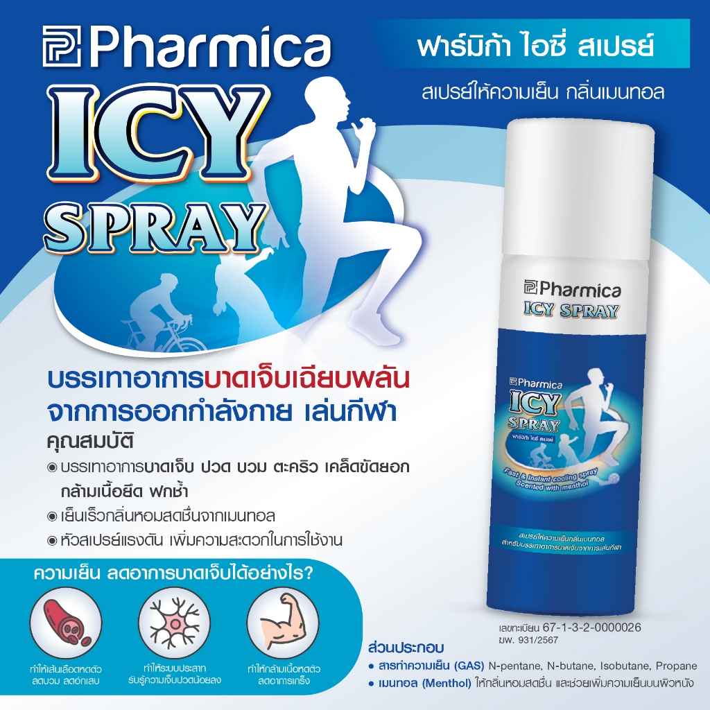 Pharmica Icy Spray สเปรย์ให้ความเย็น กลิ่นเมนทอล 200 ml.