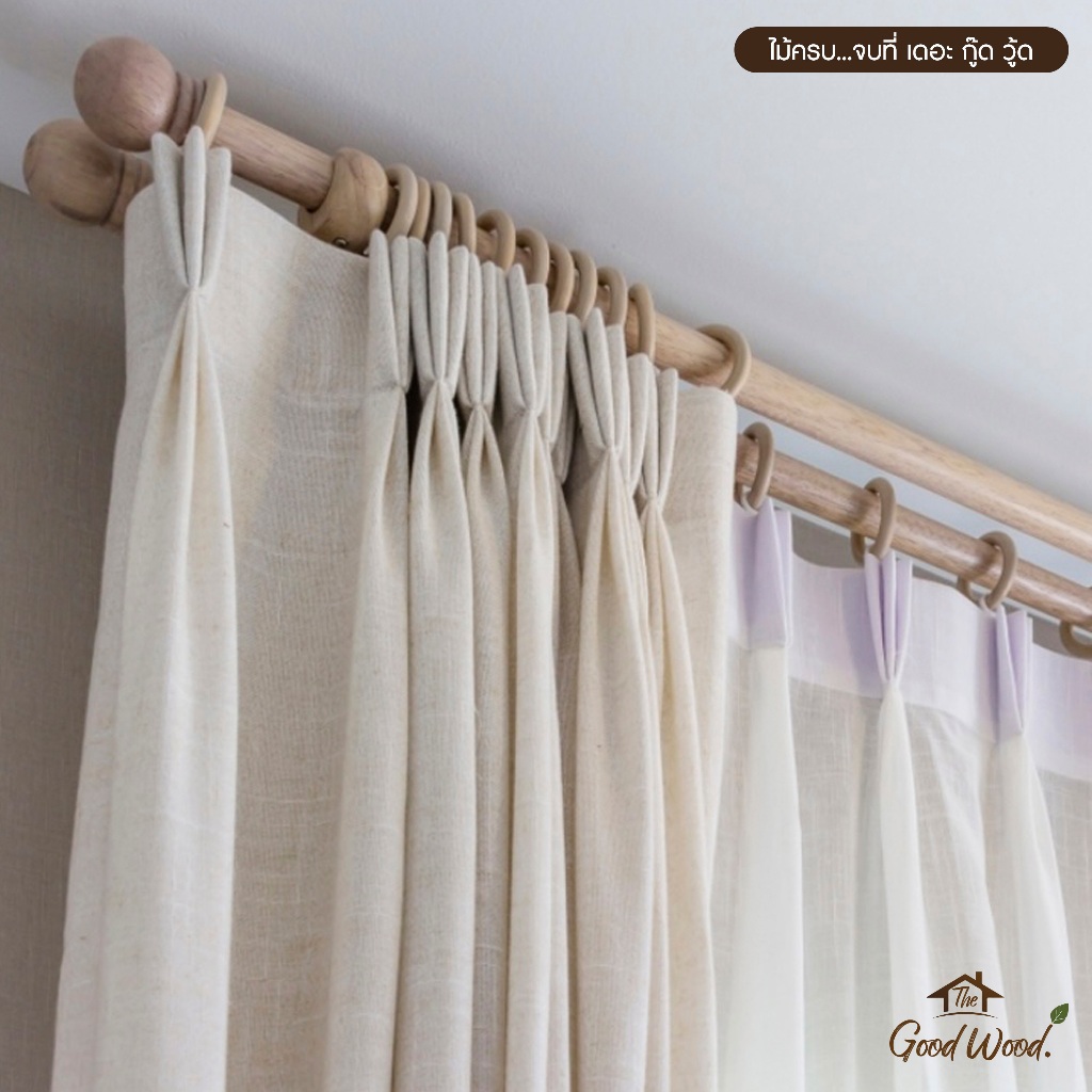 แนะนำ ผ้าม่าน (ครบเซ็ต) ราวผ้าม่าน+ขาราว 1ชั้น ราวไม้พารา ขนาด 100-200cm แถมฟรี สกรูและพุก ยึดผนังไม่ต้องซื้อเพิ่ม ราคาพิเศษ มีเก็บเงินปลายทาง