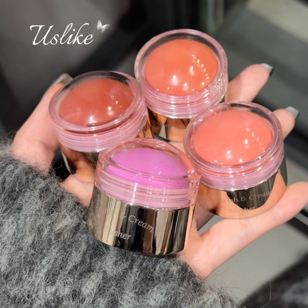 Uslike US52 บลัชออนเนื้อครีม บลัชออนทาแก้มทาตา บลัชเชอร์สีชมพูบาร์บี้ พีช แดง สีสวยสดใส เกลี่ยง่าย ติดทน กันน้ำ Blusher