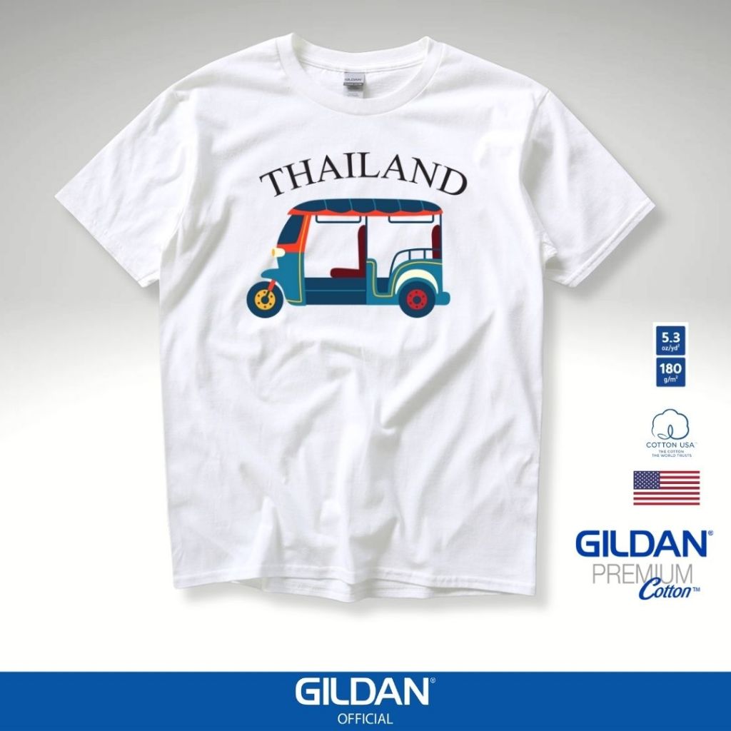 GILDAN® OFFICIAL เสื้อยืด GILDAN  พิมพ์ลาย  " รถตุ๊กๆ Thailand " ระบบดิจิตอล DTG งานละเอียด สีฉ่ำสดใ