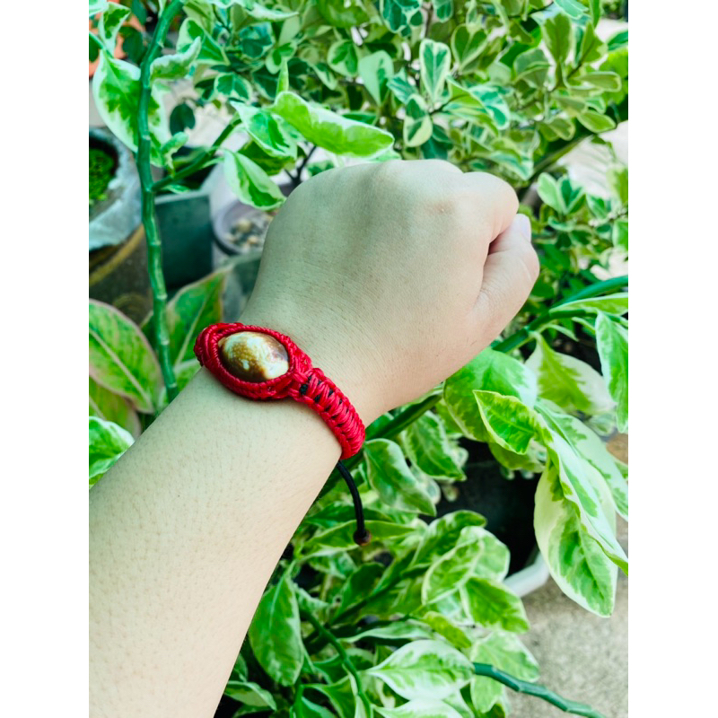 กำไรข้อมือเบี้ยเเก้ สายสีแดงสีแดงมงคลค้าขายร่ำรวย