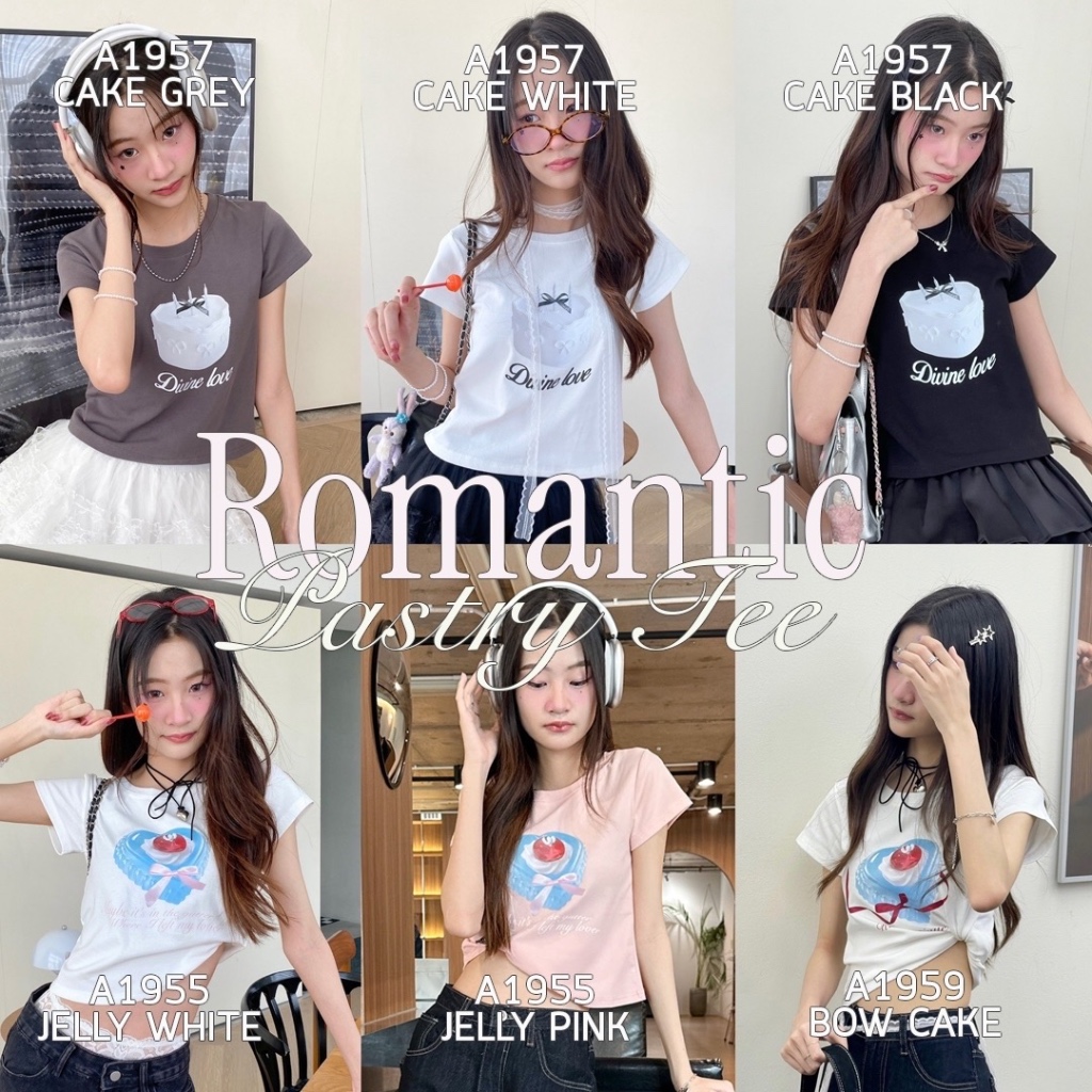 Choosedress Romantic Pastry Tee เสื้อยืดครอป สกรีนลายหัวใจ ลายเค้ก A1955 A1957 A1959