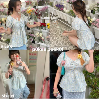 POKEE CIARA TOP เสื้อทรงหลวมคอวี แขนตุ๊กตา ลายดอกไม้ (5 color)