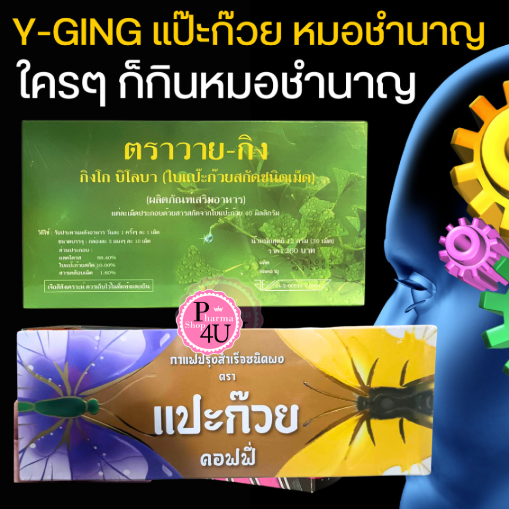 Y-GINK GINKGO ใบแป๊ะก๊วยสกัด กิงโก บิโลบา ตราวาย-กิง 30 เม็ด / Paekoy Coffee กาแฟ แปะก๊วย คอฟฟี่