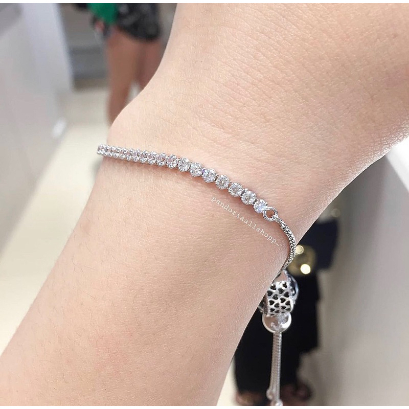 (ของแท้100%)pandora Sparkling Slider Tennis Bracelet ข้อมือเพชรรูดสีขาว