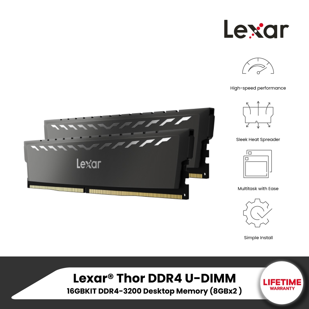 แรมพีซี LEXAR THOR 16GB KIT(8GBX2) DDR4/3200MHZ CL16 U-DIMM HEATSINK (LD4BU016G-R3200GDXG)_8