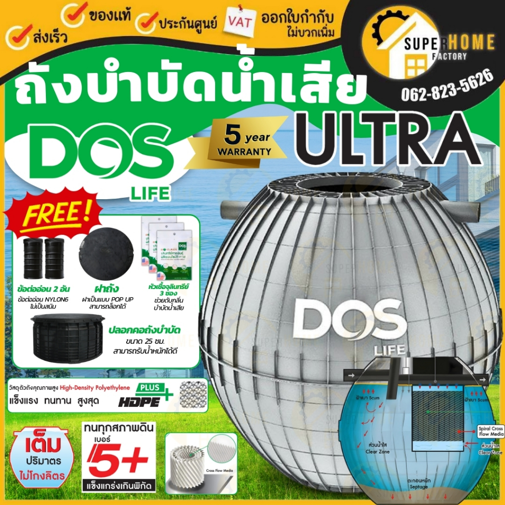 จัดส่งฟรี แถมอุปกรณ์ ครบชุด ถังบำบัดน้ำเสีย DOS LIFE ULTRA อัลตรา ST-21/GY รุ่น 800 1000 1600 2000 TITAN