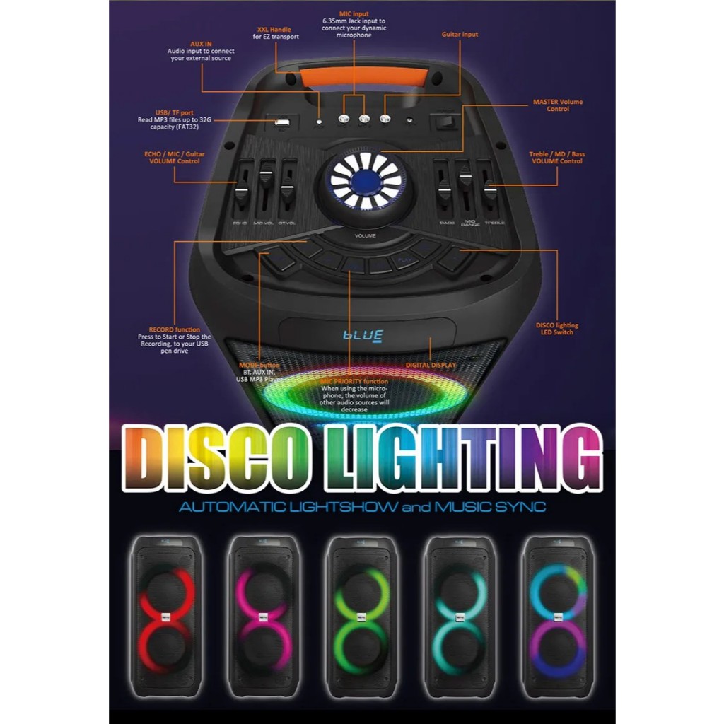 d-power ลำโพงบลูทูธ 120W ดอก 8 นิ้ว รุ่น X9W ไฟ RGB TWS ฟรีไมค์ลอย 1ตัวพร้อมรีโมท รับประกัน 1ปี