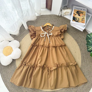 Dress ผูกโบว์แขนระบายชั้นทรงปล่อย ( B-01 )