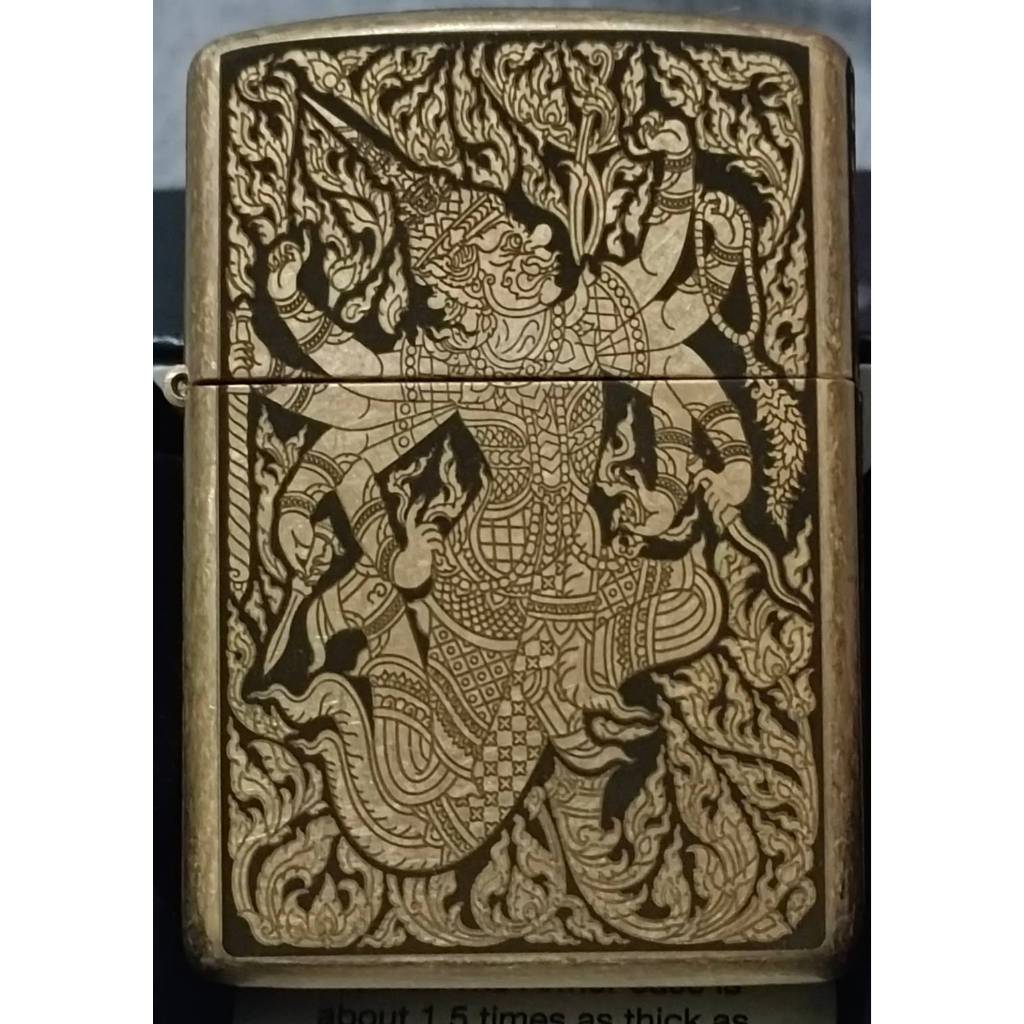 Zippo Armor Tumbled Brass 28496 แท้ ลายทศกัณฐ์ 8กร 5 ด้าน