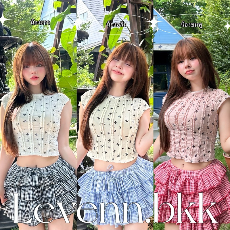 Levenn.bkk • Bebbi Crop เสื้อคอกลม ยืด พิมพ์โบว์ น่ารัก แมทง่าย