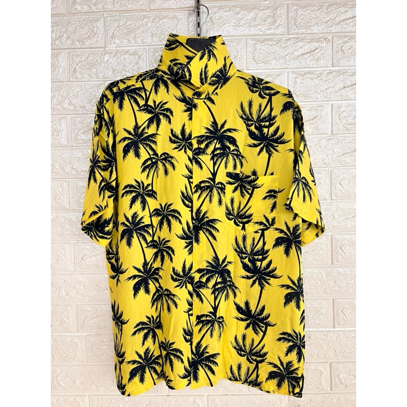 เสื้อเชิ้ตฮาวายเนื้อผ้าเรย่อน(ผ้าสปัน)ลายต้นมะพร้าวเล็กใส่ได้ทั้งชายและหญิง(ส่งจากไทย)
