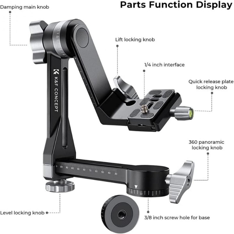 หัวบอลขาตั้งกล้อง K&F Tripod Gimbal Head  สำหรับกล้อง DSLR (KF31.052) ราคา ถูกที่สุด ดีลบีเคเค แกลเลอรีภาพที่ 7