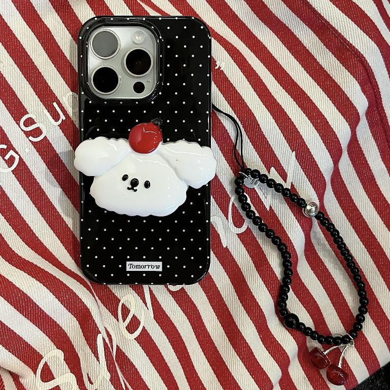 จัดส่งภายใน24ชม การ์ตูน ลูกสุนัข เชอร์รี่ ลายจุด เคสไอโฟน iPhone 15 14 13 12 pro max รุ่นโซ่ สีดำ case for iPhone 11