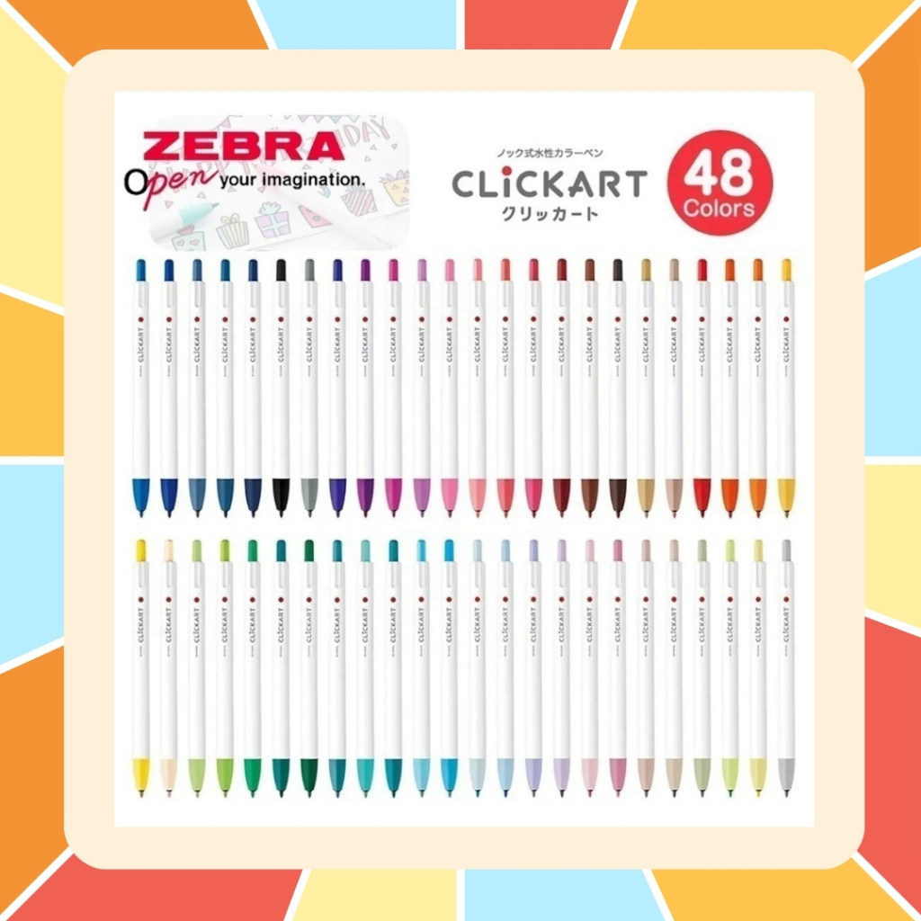 Zebra clickart ปากกาเมจิก แบบหัวกด ปากกาหมึกกันน้ำ ขนาดหัว 0.6 MM นำเข้าจากญี่ปุ่น เลือกสีได้ คลิกอาร์ท ปากกาเขียนหัวข้อ